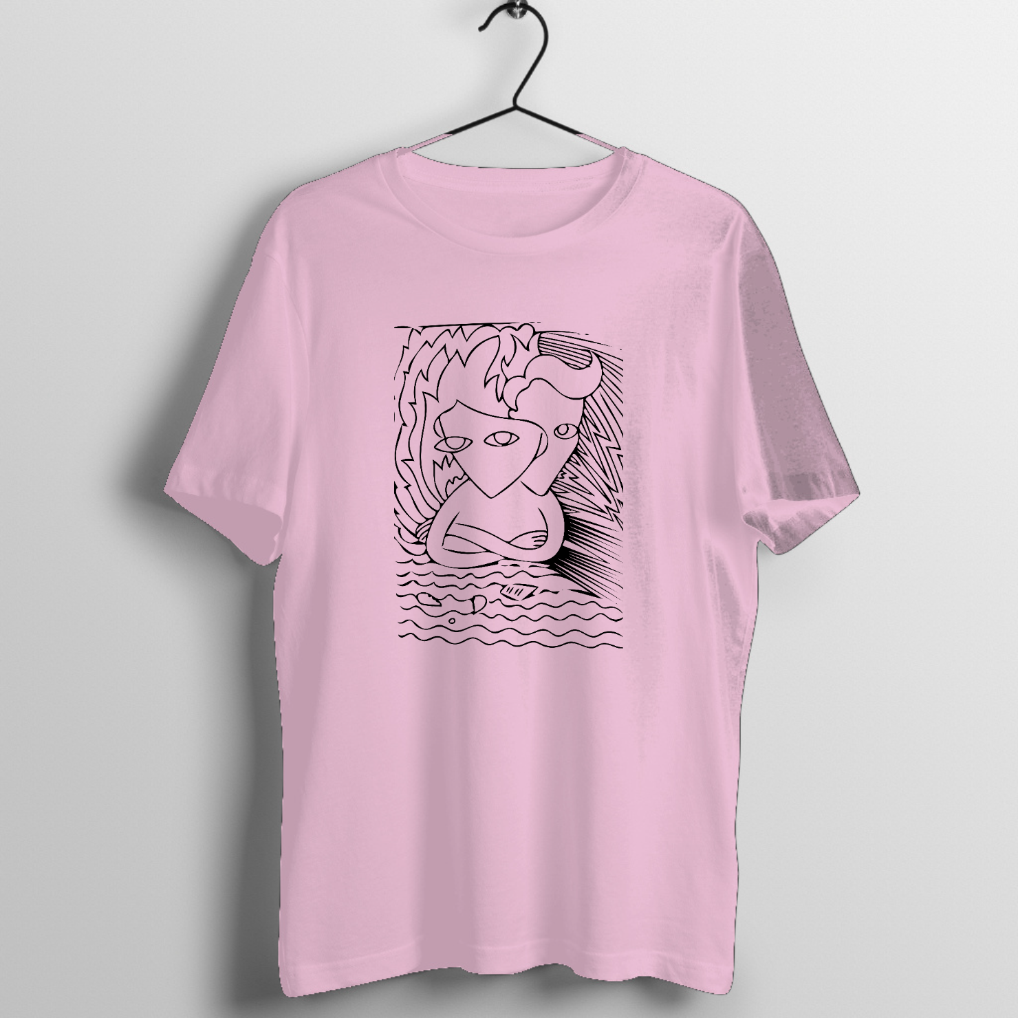 Abstract surreal face art with flowing hair and waves graphic print on premium rock music graphic t-shirt - Front Mockup